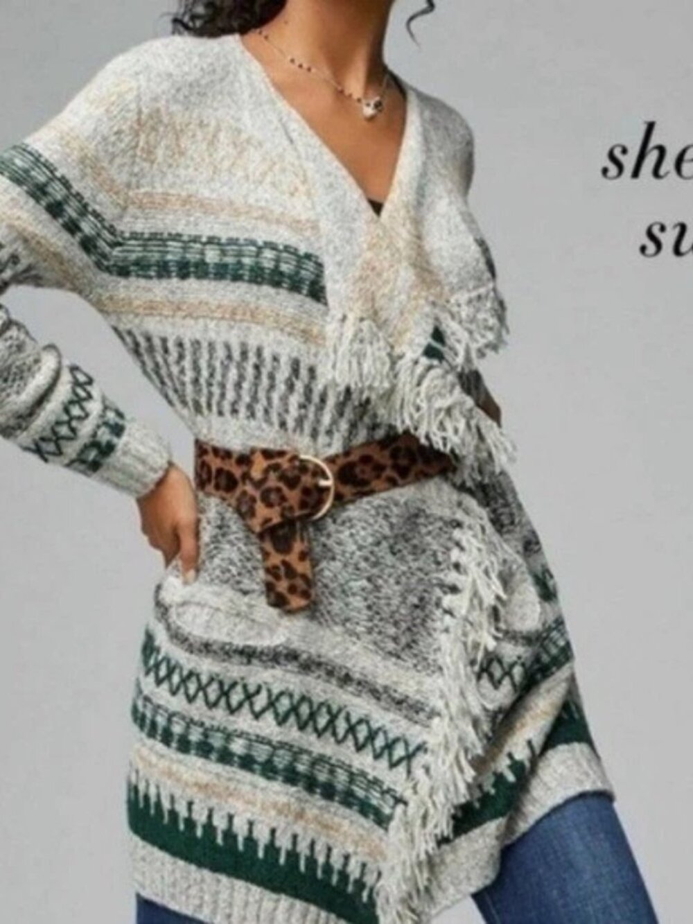 CAbi Shetland Fringe Waterfall Open Cardigan Sweater 3701
